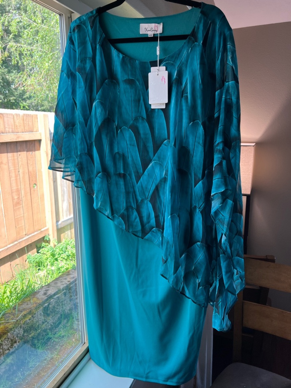 KimCurvy Teal Chiffon Overlay Dress 18W NWT Plus Size Cocktail Occasion